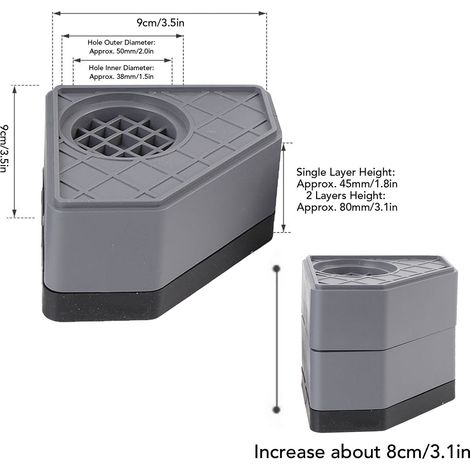 Ortviai Pieds Antivibrations pour Machine à Laver et Sèche-Linge – 4 Pièces en Caoutchouc et PP, Hauteur Réglable (1/4)