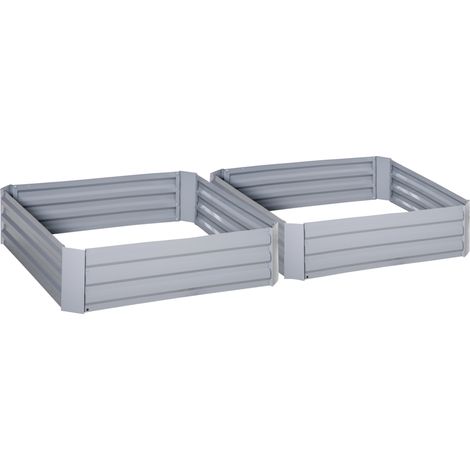 Lot de 2 bacs potagers carrés pour jardin, dim. 100x100x30 cm - tôle en acier ondulé gris (1/5)