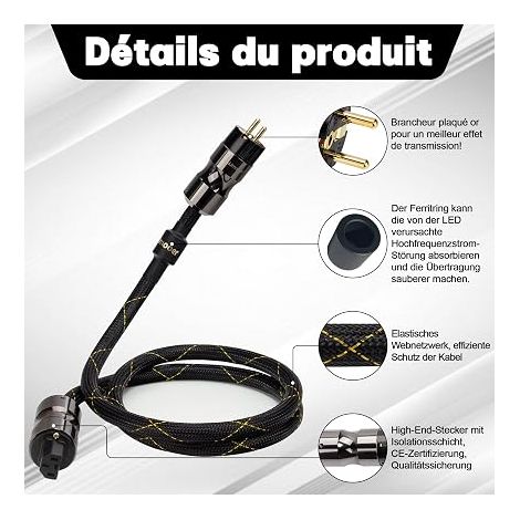 avec Blindage Cable Secteur HiFi, avec Anneau de ferrite, câble d'alimentation Audio en cuivre sans oxygène (1/4)