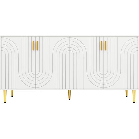Buffet blanc en MDF avec design ondulé et poignées dorées, 152 x 40 x 75 cm (1/5)