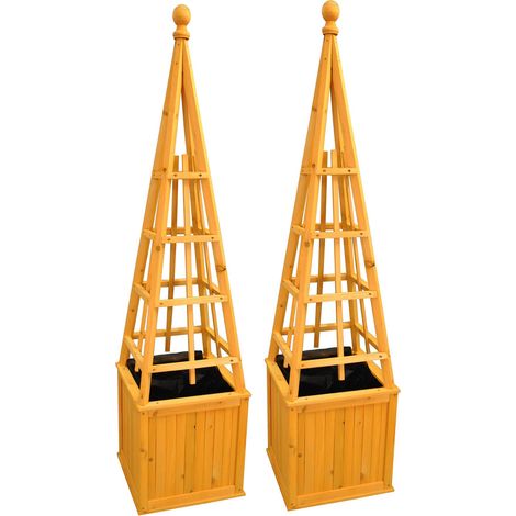 Wooden Garden Obelisk Planter with Liner (Set of 2) (1/5)