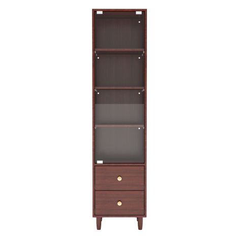 Vitrine étroite couleur noyer avec porte vitrée et éclairage LED optionnel dimensions 40×35×165cm, meuble d’exposition et rangement pour salon et chambre