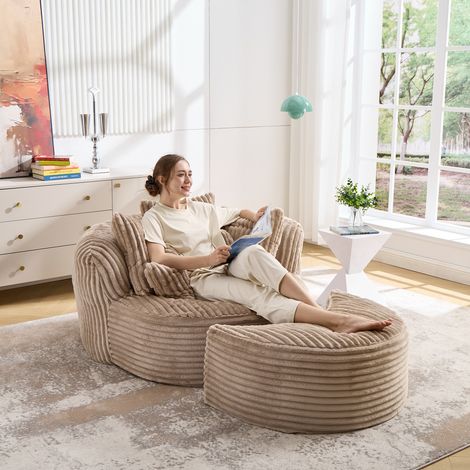 Fauteuil lounge 168x123x63 cm avec repose-pieds, fauteuil détente en chenille avec coussins, canapé modulable pour salon, style moderne - Camel (1/5)