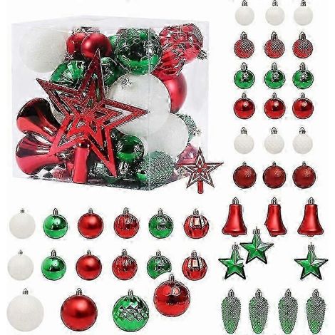Boule de Noël de 45 pièces, décoration de Noël intérieure, boule de Noël rouge, boules de Noël blanches, boules de Noël vertes, boules de Noël rouges et blanches (1/5)