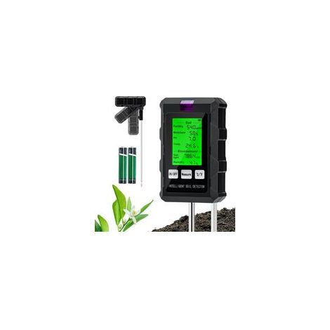 Testeur de pH du Sol 6 en 1, Testeur pour Humidité/Fertilité/pH/Température/Lumière/Humidité Ambiante (1/5)