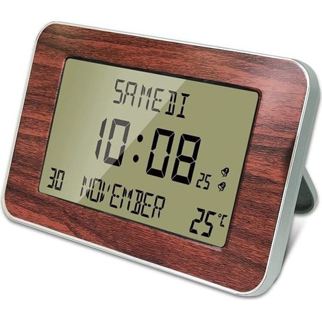 Horloge réveil numérique radiopilotée, LCD, 24x14 cm (1/4)