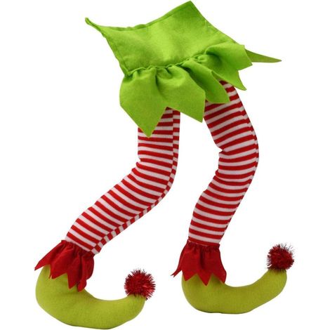 Père Noël lutin jambes coincées décoration de sommet de sapin ornement fête Noël extérieur intérieur (1/4)