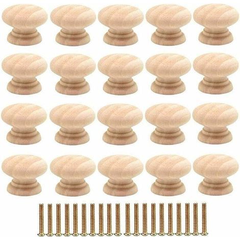 Set di 20 pomelli rotondi in legno da 35 mm per cassetti - Maniglie per ante di armadi con viti (1/4)