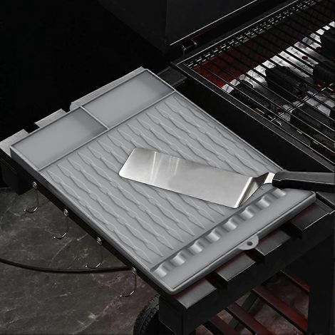 Tapis pour ustensiles de barbecue, tapis en silicone résistant à la chaleur pour spatules avec coussinet anti-gouttes, support réutilisable pour ustensiles de cuisine adapté aux cuisines extérieures a (1/5)