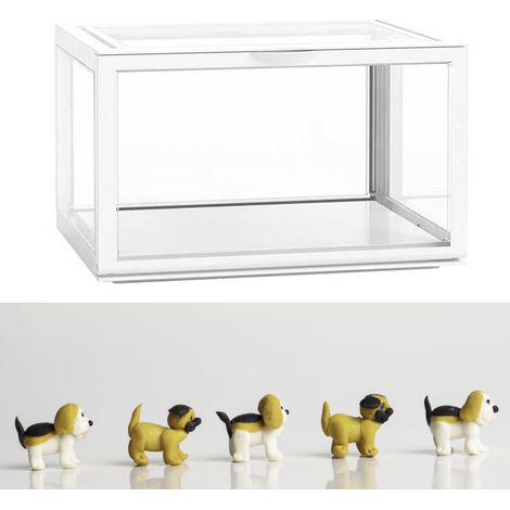 Présentoir de bureau pour figurines, vitrine en acrylique transparente et étanche à la poussière, blanc. (1/5)