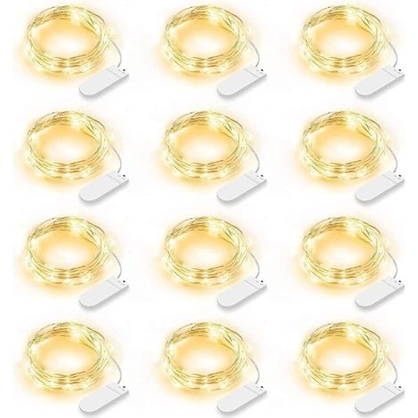 12 Pack LED String Lights, Battery Operated Fairy Lights 2m 20 LEDs Fairy String Lights IP65 Waterproof LED Decoration for Bedroom Christmas Wedding Party Garden, Warm White (Warm White)