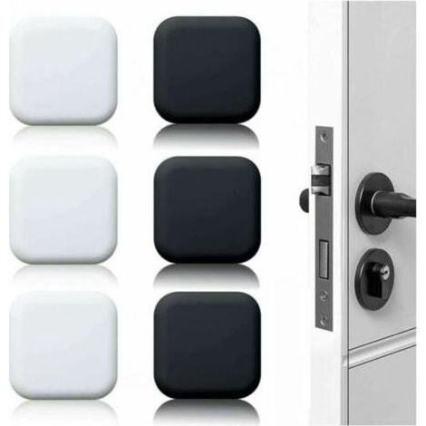 Lot de 6 grandes butées de porte murales en caoutchouc autocollantes, blanc/noir 45 x 45 mm, butées murales et butées de porte pour poignées de porte (1/5)