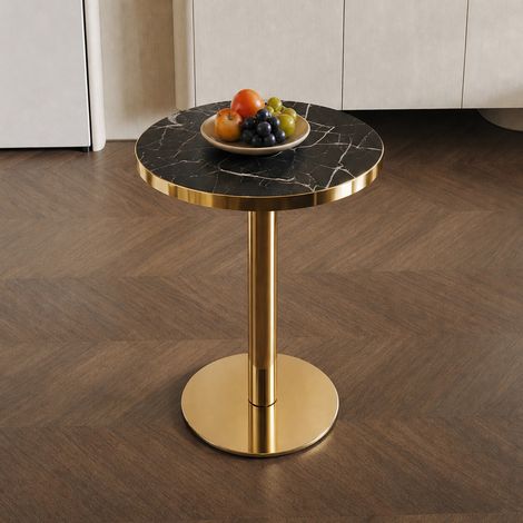 Moderner runder Beistelltisch mit goldenem Edelstahlgestell, Tisch mit Marmoroptik-Oberfläche für das Wohnzimmer (1/5)