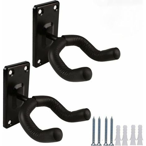 Support mural de guitare Support de crochet de suspension Support de 2 crochets de suspension de guitare pour guitares acoustiques électriques et basses (2Pack-Black) (1/5)