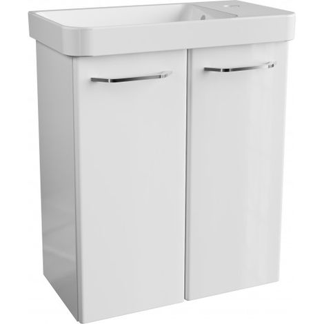 FACKELMANN MILANO Gäste WC Set 2 Teile / Waschbecken / Waschbeckenunterschrank mit 2 Türen / Badschrank mit Soft-Close / Badmöbel Set fürs kleine Bad / Korpus & Front: Weiß / Breite: 55 cm"-"06204 (1/4)