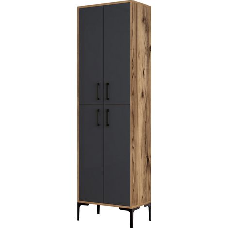 Mobile multiuso in legno "Berlin A" - 60 x 35 x 200 cm - Noce-Antracite