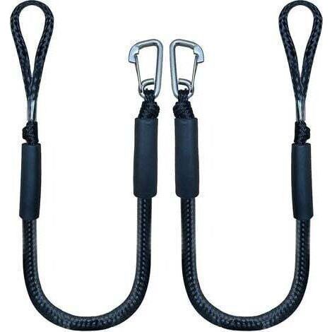 Bungee Dock Line mit Haken, schwarzes Festmacherseil für Boot, 4 Fuß, 2er-Pack und schwarz (1/5)