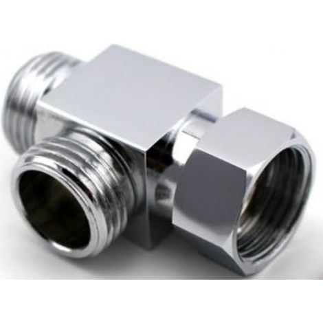 Lntyq Messing 3-Wege-Duscharm-Umsteller T für Schlauchanschluss Standard – G1/2 Zoll Handbrausensystem Ersatzteil Duschflusskontrolle Verteiler T-Verbindung T-Adapter – Poliertes Chrommessing (1/5)