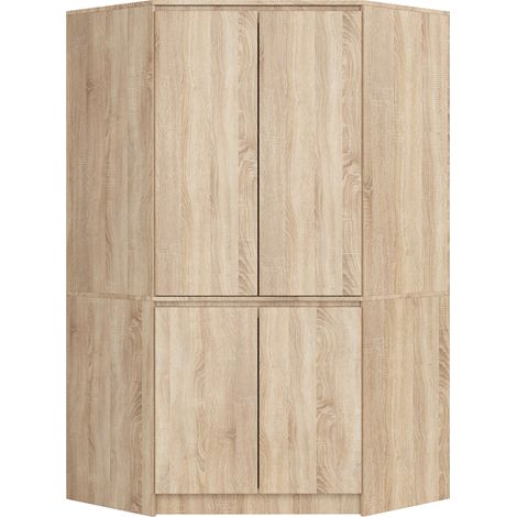 Akord – Armoire d'angle 4 portes chêne sonoma 100x50x180 cm – 6 étagères – Panneau stratifié – Pour espaces réduits