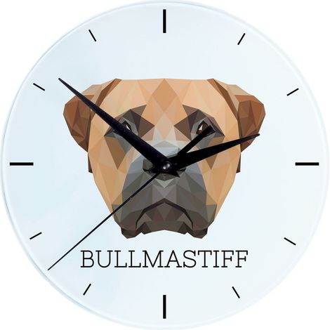 Bullmastiff, Bulmastiff - orologio da parete geometrico con foto e iscrizione di Art-Dog (1/4)