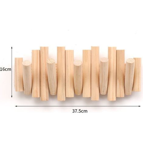 Patère Murale 5 crochets, en Bois Naturel, 37,1x16,5x4,4 cm (1/3)