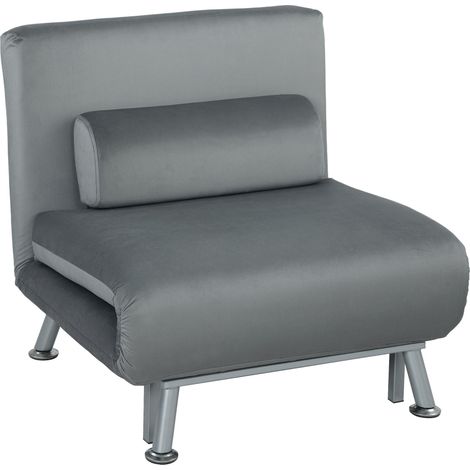 Fauteuil convertible en lit, inclinable et pliable en velours, dossier réglable, 75 x 70 x 75 cm, gris