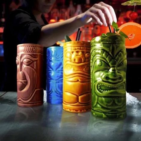 Northix Tiki Mugs Juego de 4 Tazas Cerámica Multicolor