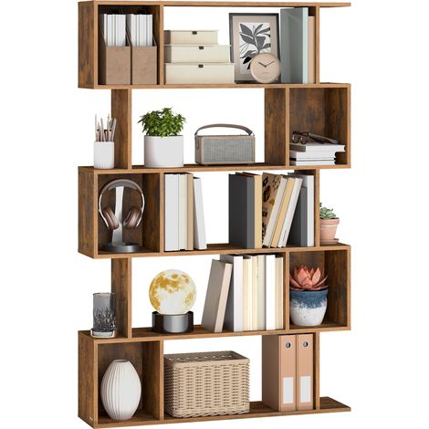 Bibliothèque, Étagère sur 5 Niveaux, 24 x 90 x 159 cm, Meuble de Rangement, avec Compartiments Ouverts, pour Salon, Chambre, Bureau, Marron Rustique (1/5)