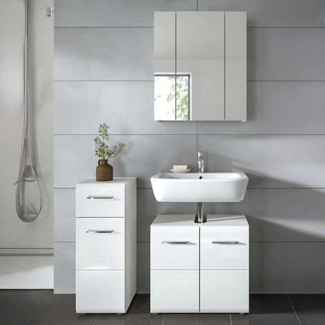 Ensemble meuble sous lavabo + 2 meubles blanc brillant - ICEDY