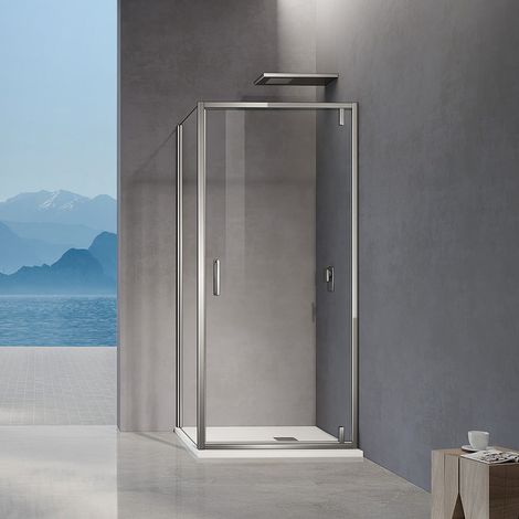 GRAND VERRE Cabine de douche porte pivotante verre transparent et accessoires chromés 76x80x195 (1/5)