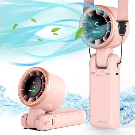 Ventilateur turbine pliable portable avec 5 vitesses, chargement USB et cordon (rose) (1/5)
