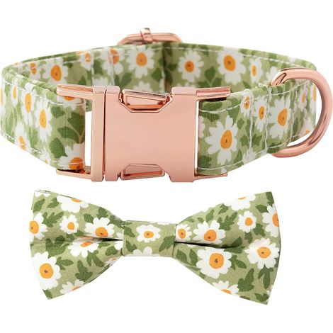 Collier Pour Chien Avec Nœud Papillon - Coton Floral Imprimé Marguerite - Ajustable Pour Chiens Petits À Grands - Fermoir Métallique Robuste - 1 Pièce (1/5)