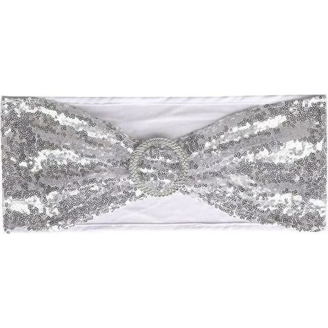 Ahlsen 10 Uds. Correas con palabras para silla, correas decorativas elásticas con purpurina para funda de silla, decoración de boda plateada (1/5)
