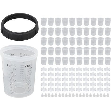 Kit de gobelets de mélange pour pulvérisateur de peinture jetable, 122 pièces, avec système de couvercles et doublures de bague d'étanchéité, pour automobile, 0-810ML/0-28OZ (F110805)