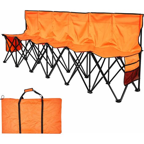 Banc Pliable Portable 6 Places avec Dossiers, Sac de Transport et Poches Latérales, Sièges de Touche Légers pour Football, Baseball, Camping, Événements Extérieurs, Orange (1/5)
