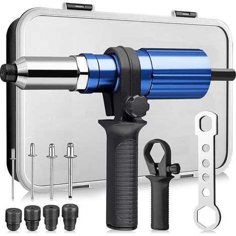 Cordless Riveter Gun Adapter with Wrench for Nozzles Storage with Handle 1 Transparent PVC Case 80 PCS Rivets 20 per Size 2.4 3.2 4.0 4.8mm (1/4)
