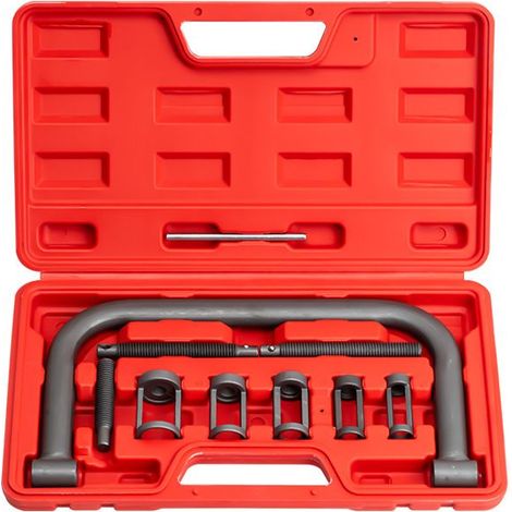 Compresseur de ressorts de soupape professionnel avec 5 adaptateurs métriques, mâchoire en C, mallette de rangement, outil de soupape moteur pour voiture et moto (1/5)