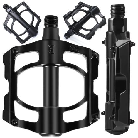 Pedales Alogy para bicicletas de carretera y montaña, plataforma MTB de aluminio, juego de 2, aluminio con triple rodamiento, color negro. (1/5)