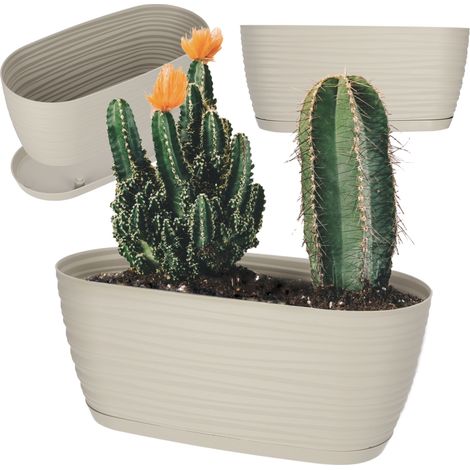 KADAX Blumentopf mit Untersetzer, aus Kunststoff, oval, 27 cm, Creme