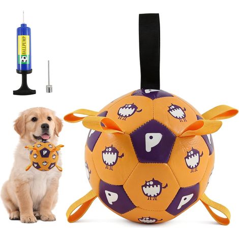 Balle de football pour chien avec poignée et pompe, jouet intelligent, convient aux races de petite, moyenne et grande taille, jaune, 15 cm
