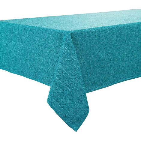 Nappe Bleu 140x240 cm hydrofuge aspect lin rectangulaire