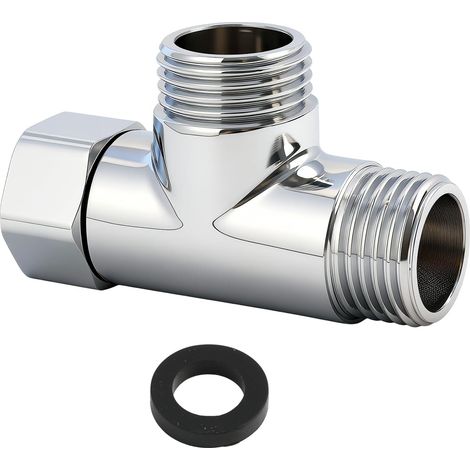 Adaptateur en T G1/2", Vanne T 3 Voies avec Joint, Connecteur Chromé pour Eau Potable, 20 mm, Compatible avec Systèmes d’Eau et de Douche, vanne de connecteur à 3 voies (1/5)