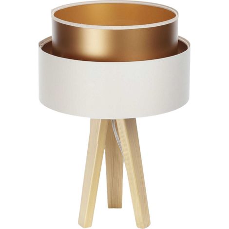 Lampe à poser élégante effet cuivre satin et textile crème - crème satin et cuivre mat (1/5)
