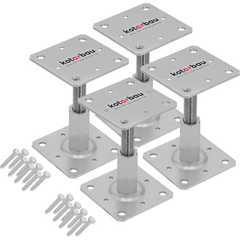 Kotarbau – Lot de 4 supports de poteau 110 x 110 mm – Hauteur réglable 90 à 150 mm – Acier galvanisé – Vissage rapide pour béton