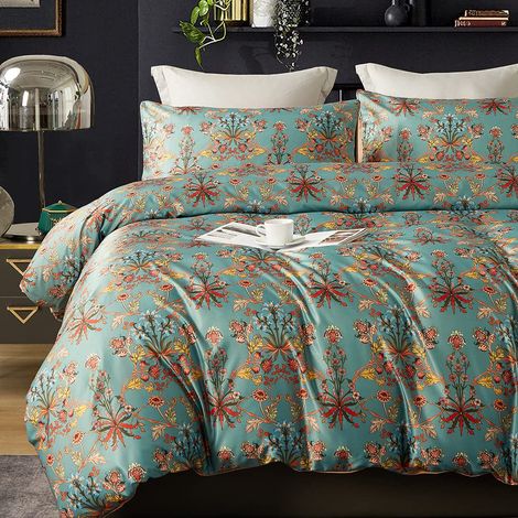 Parure de lit avec Housse de Couette et taies d'oreiller à Motif Floral bohème pour très Grand lit - Style Vintage et Doux (1/5)
