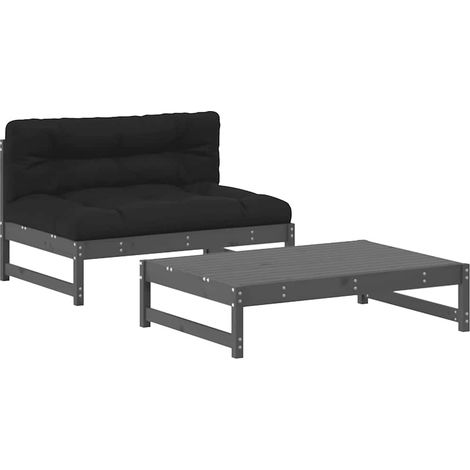 Maison Exclusive - Salon de jardin 2 pcs avec coussins gris bois massif (1/5)