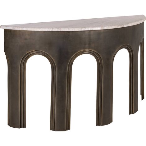 Console demi lune en marbre et arches - laiton antique et marbre clair (1/5)