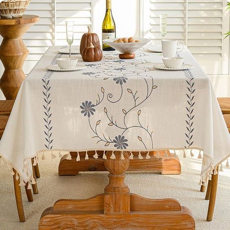 Nappe Rectangulaire Anti Tache Coton et Lin Lavable Nappe Tissu Moderne Style pour la Extérieur, Décoration de Table de Cuisine(140x180 cm) (1/5)