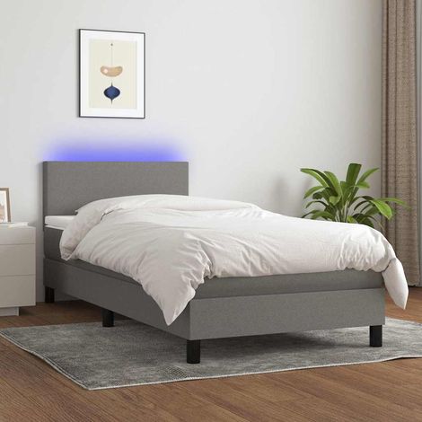 Cama box spring con colchón y LED tela gris oscuro 80x200 cm (1/5)