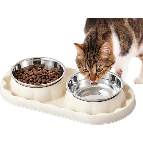 Comedero doble para gatos Acero inoxidable antideslizante y a prueba de hormigas (1/5)